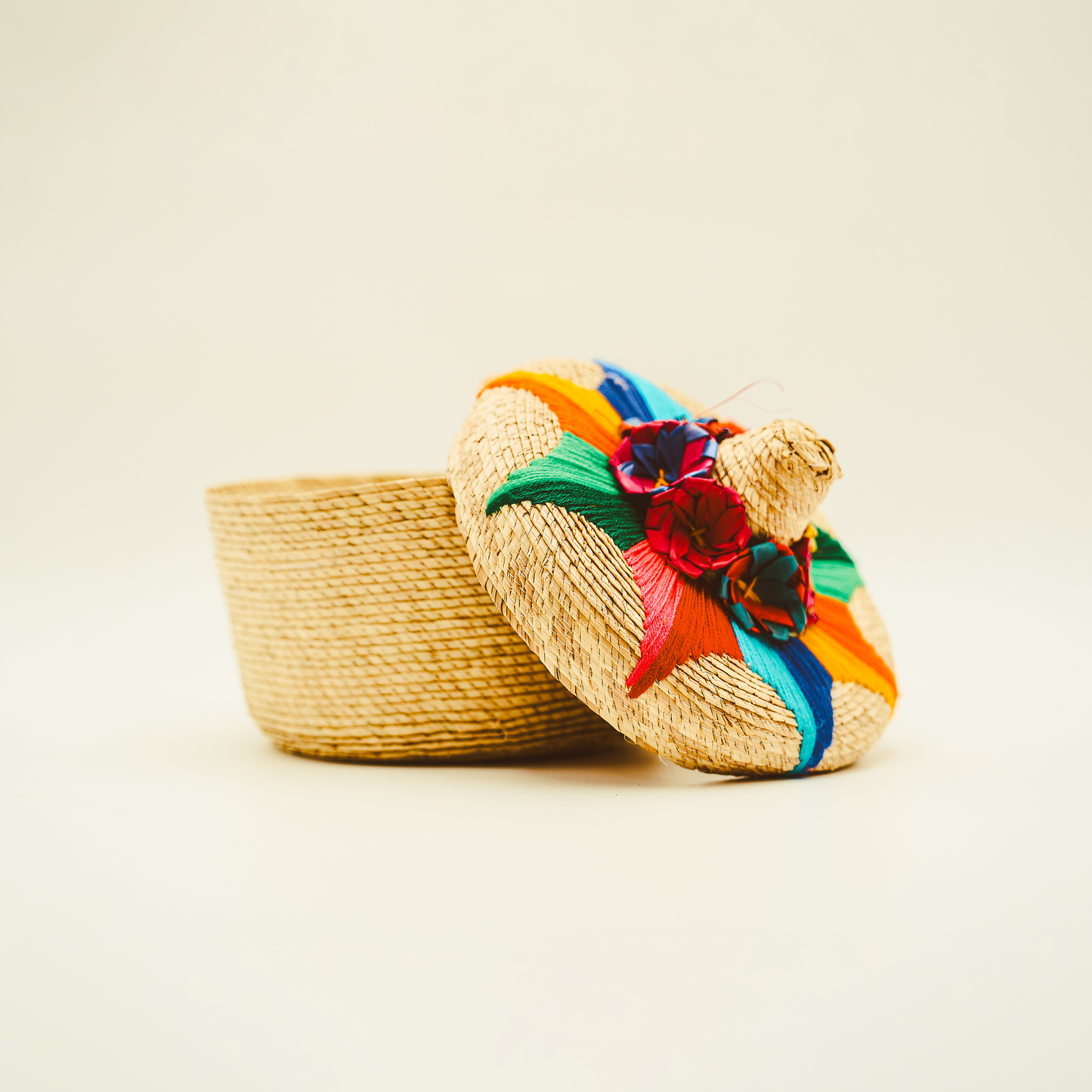 Handwoven Mexican Palm Basket with Lid